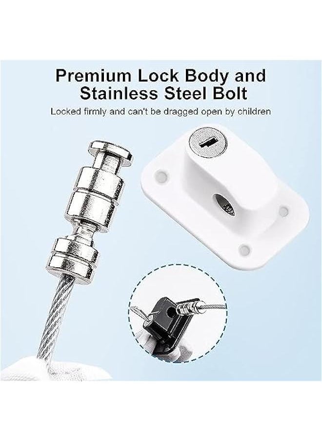 MOXO - 3  Window Locks Self Adhesive Baby Window Restrictor with Key Window Locks Child Cable Lock Pet Window Restrictors No Drilling Kids Refrigerator Lock White) - Image 1