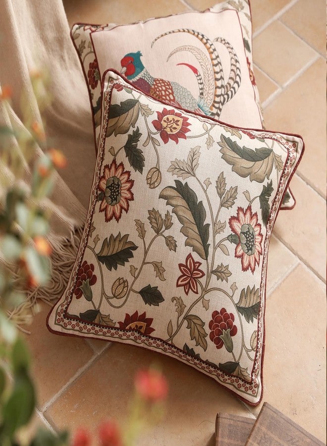 ISAENNE Design Square Pink Floral Linen Throw Pillow Covers 18"x18" Pack of 2, Vintage Country Flowers Pattern Cushion Covers Decor Pillowcases for Bed,Living Room,Outdoor,Car - Image 2
