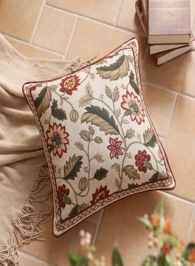 ISAENNE Design Square Pink Floral Linen Throw Pillow Covers 18"x18" Pack of 2, Vintage Country Flowers Pattern Cushion Covers Decor Pillowcases for Bed,Living Room,Outdoor,Car - Image 5