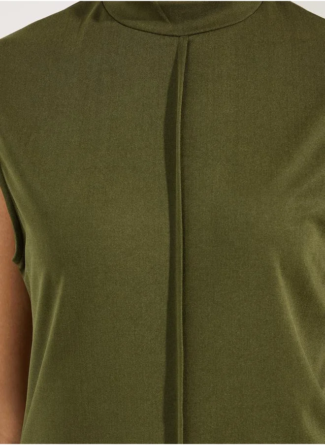 Styli Solid Sleeveless High Neck T-Shirt