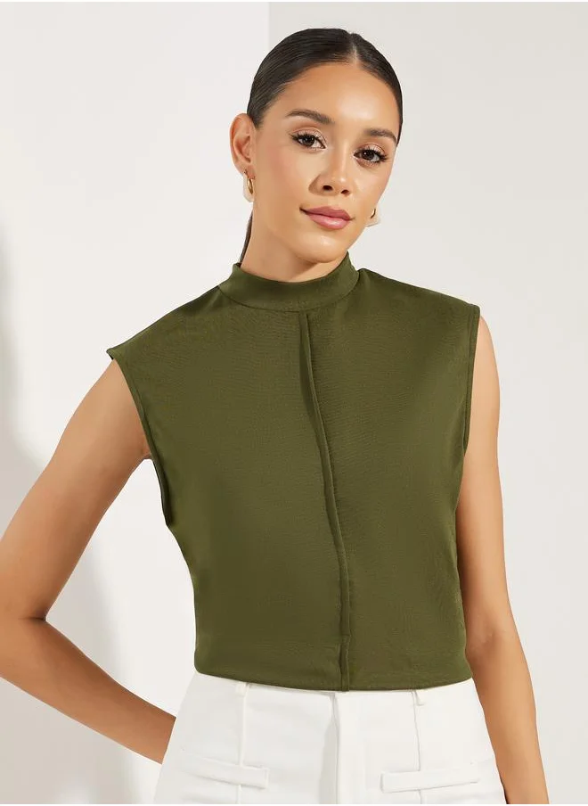 Styli Solid Sleeveless High Neck T-Shirt