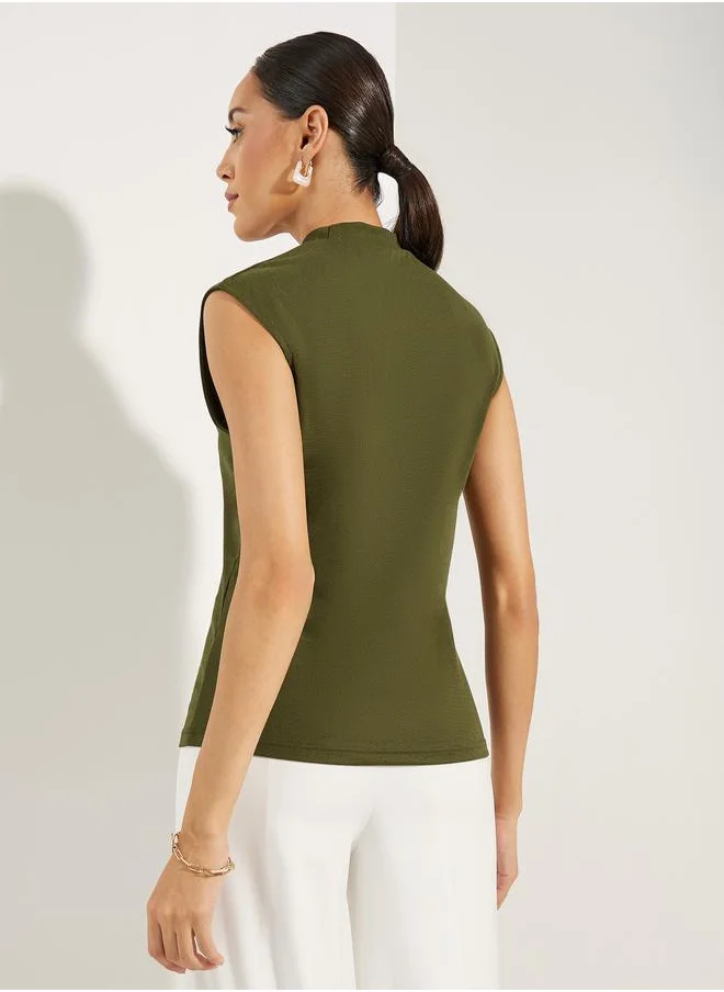 Styli Solid Sleeveless High Neck T-Shirt
