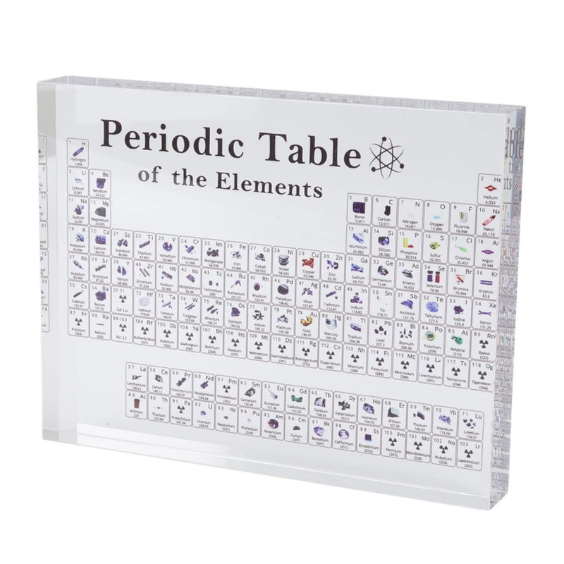 Jeanoko Periodic Table with Real Elements Inside, Periodic Table Of Elements Acrylic Chemical Elements Alphabet Periodic Table for Teaching Display Decor(S 56x50x42mm) - Image 1