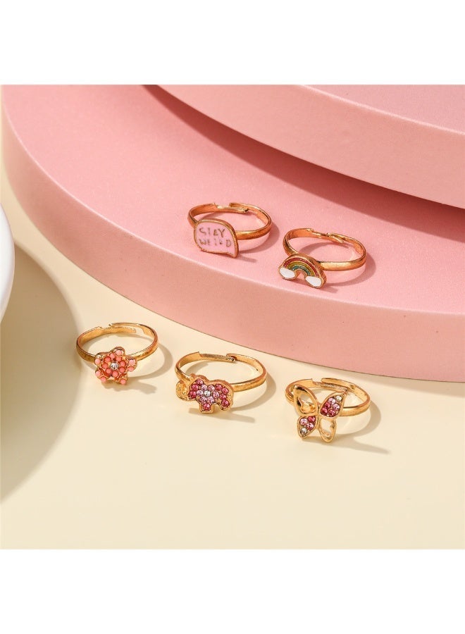 5-Piece Cartoon Ring Set Children's Adjustable Rings Pink - Image 2