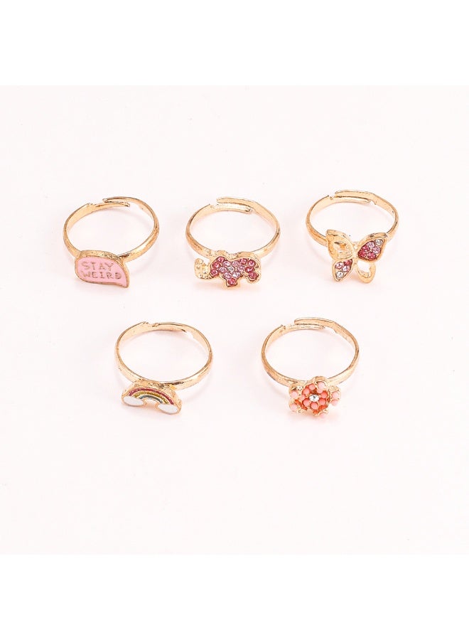 5-Piece Cartoon Ring Set Children's Adjustable Rings Pink - Image 1
