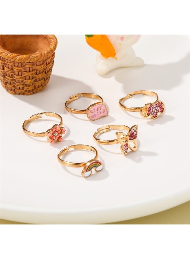5-Piece Cartoon Ring Set Children's Adjustable Rings Pink - Image 5