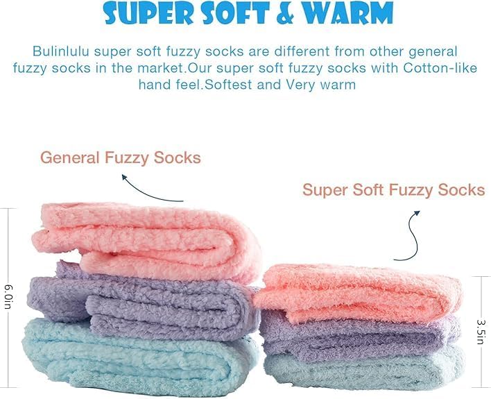 Bulinlulu Fuzzy Socks with Grips for Women 5-Pairs Non Slip Sleep Warm Fluffy Slipper Socks with Grippers for Women - Image 3