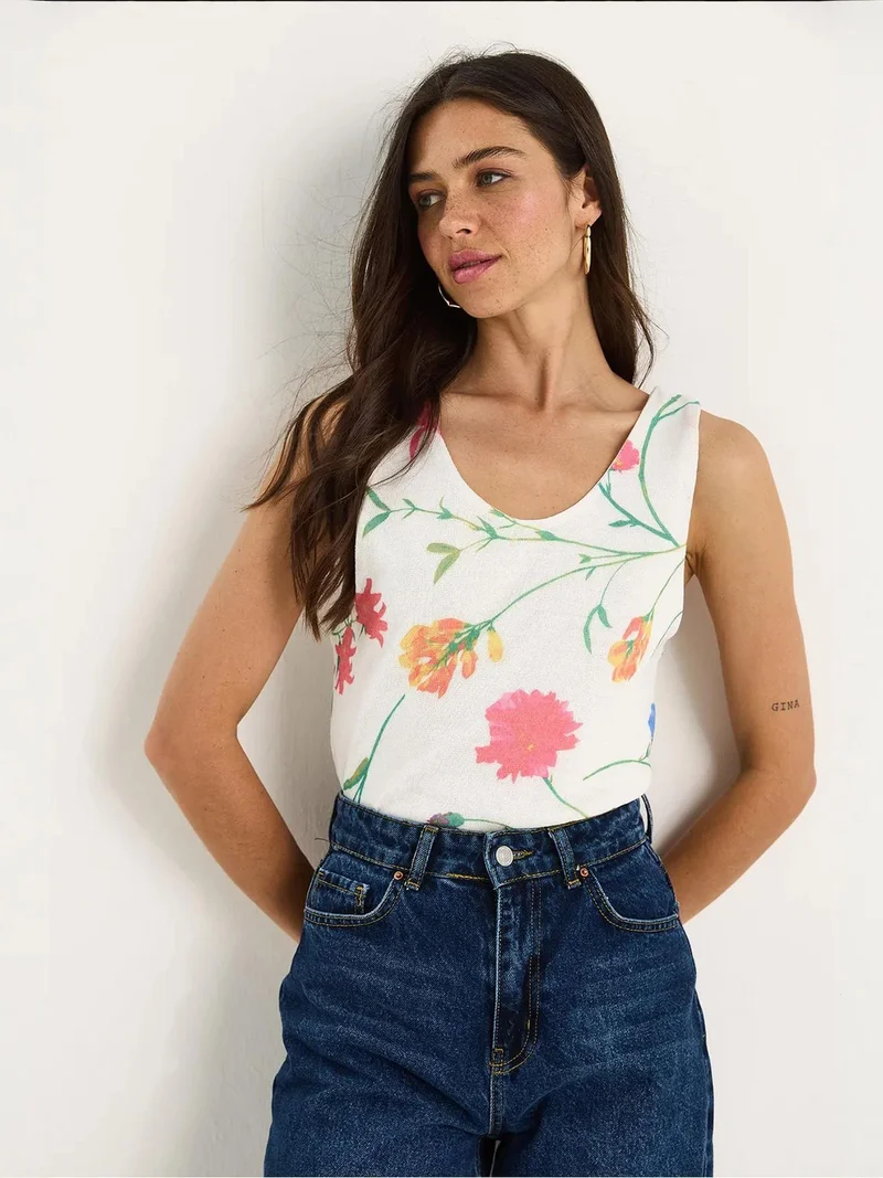 بيانكو لوتشي بلوزة بدون أكمام بياقة على شكل حرف  بطبعة زهور من لوتشي