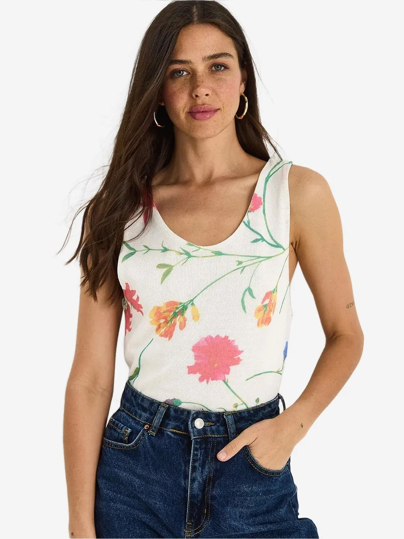 LUCCI Floral U Collar Sleeveless Top