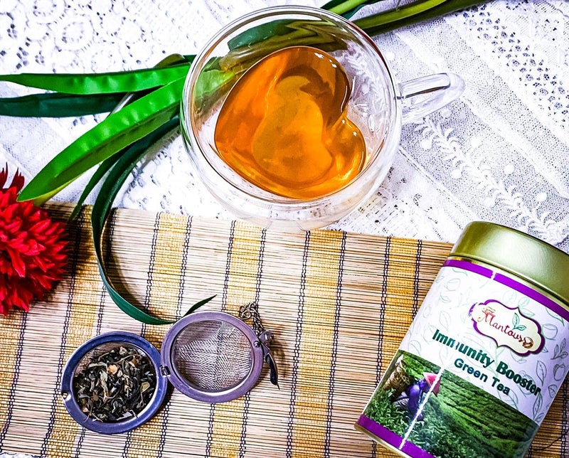 MANTOUSS Rakhi for brother and bhabhi with gift/Green tea gift/Immunity boosting green tea with added lemon, tulsi, cinnamon and ginger-50gms green tea in Tin container +1 pair rakhi + roli and chawal - Image 5