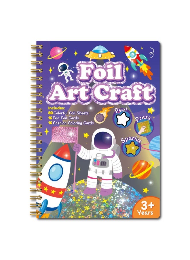 Capstro Foil Art Craft Sticker Book – Astronaut Magic Art Album | 16 Foil & 16 Coloring Pages + 80 Foil Sheets & Bamboo Stick | DIY Space Foil Art Book for Kids Age 3+ | Creative Galaxy Craft Gift for Boys & Girls - Image 1