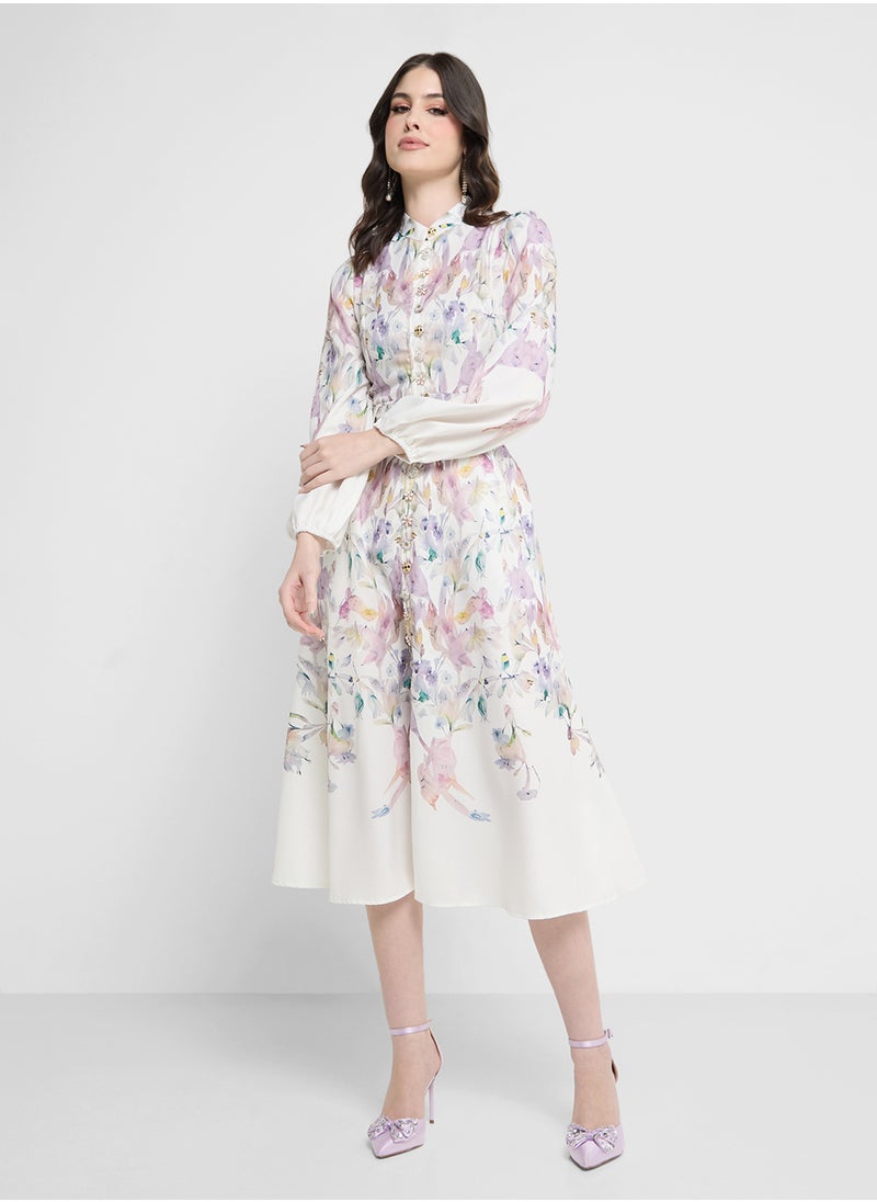 Khizana Floral Print Midi Dress  - Image 1