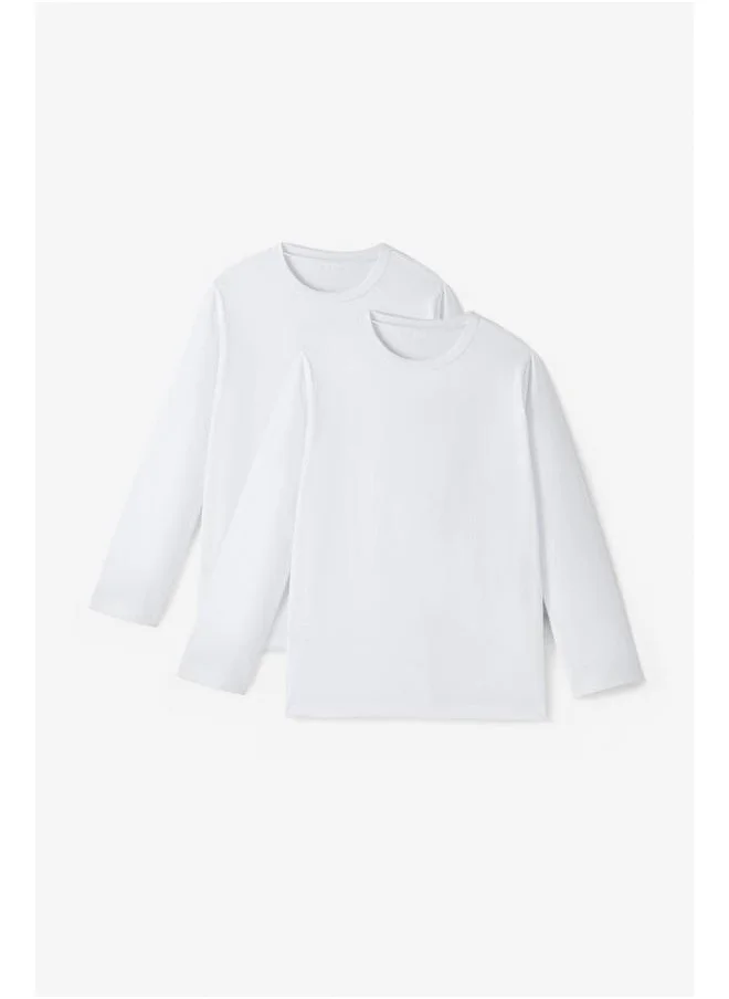 جون June Unisex Kids Long Sleeve 2-Pack Plain Tshirt White - White