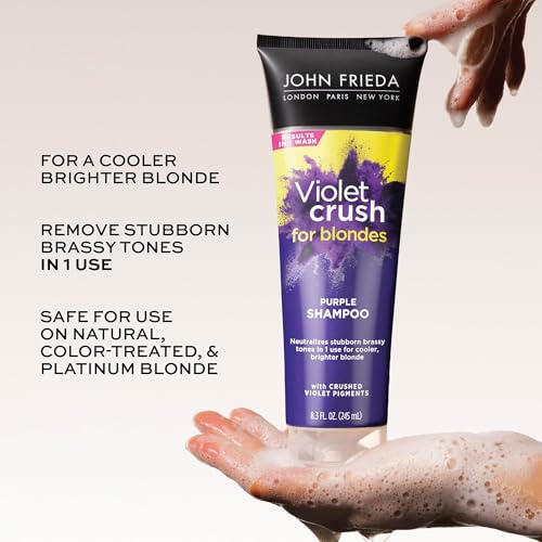 John Frieda Violet Crush Purple Shampoo, Purple Shampoo for Blonde Hair, Crushed Violet Pigments Neutralize Brassy Tones for Cooler, Brighter Blonde, 8.3 Oz - Image 2