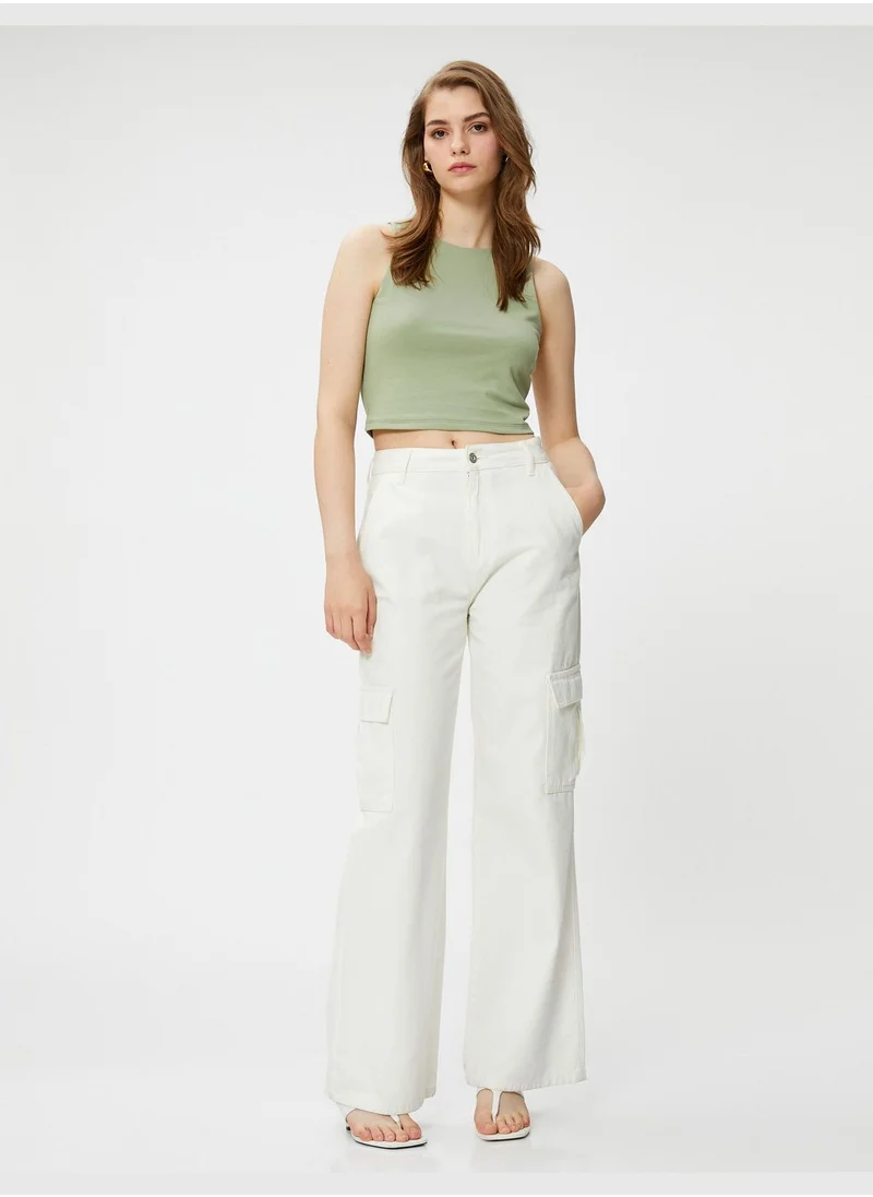 KOTON Cotton Halter Neck Crop Top