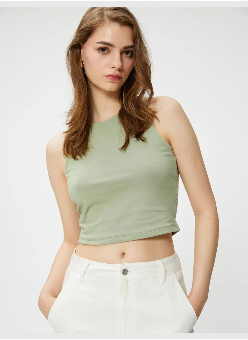 KOTON Cotton Halter Neck Crop Top