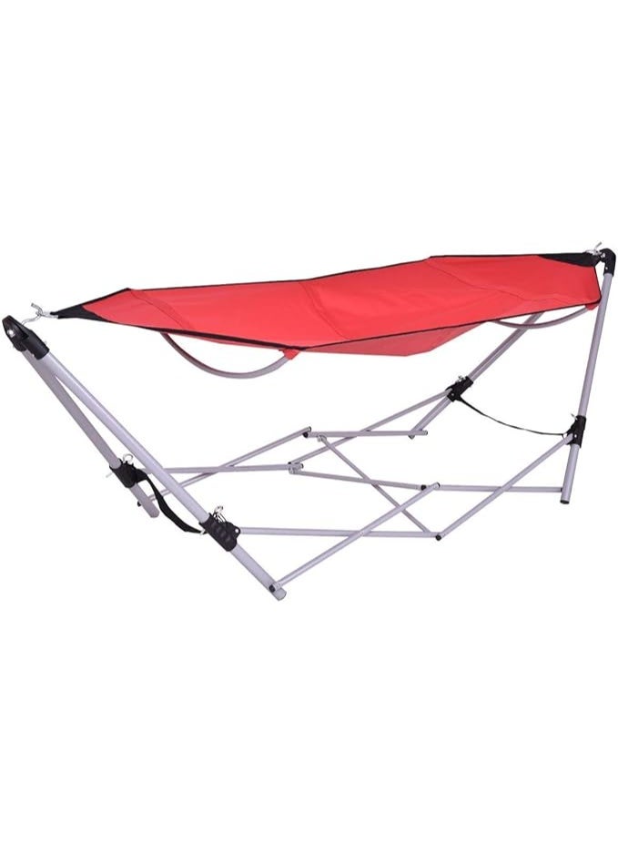 Portable camping hammock with foldable metal stand – red - Image 2
