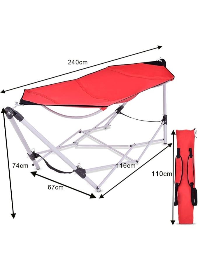 Portable camping hammock with foldable metal stand – red - Image 3