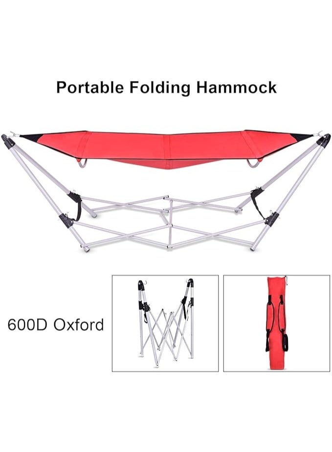 Portable camping hammock with foldable metal stand – red - Image 4