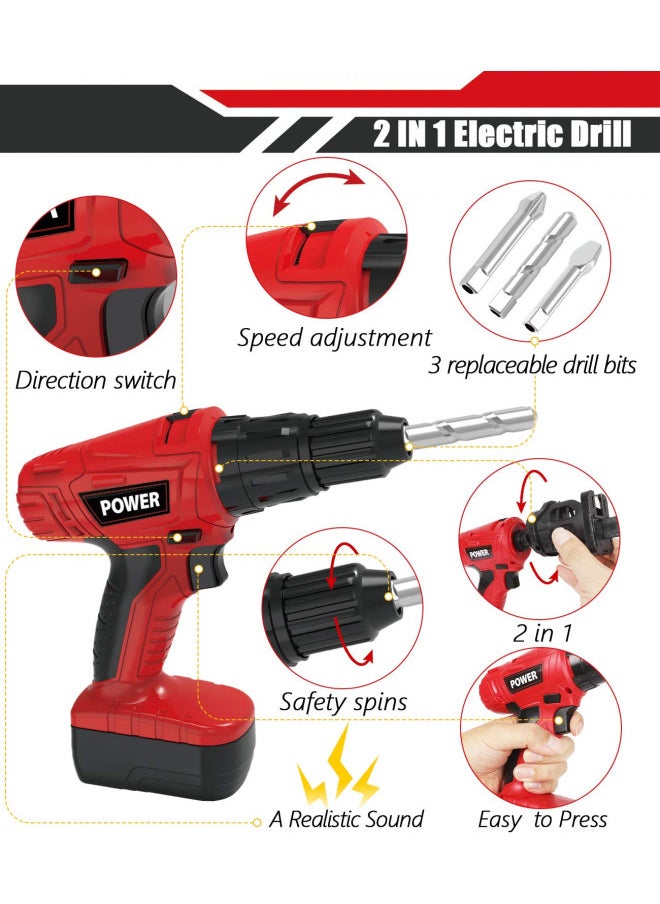 EP EXERCISE N PLAY Kids Tool Set with Electric Toy Drill Chainsaw Jigsaw Toy Tools, Realistic Kids Power Construction Pretend Play Tools Set Toy STEM Playset Toddler Toys Kit for Toddler Boy Girl Kid Child Tool Set Toy  - Image 3