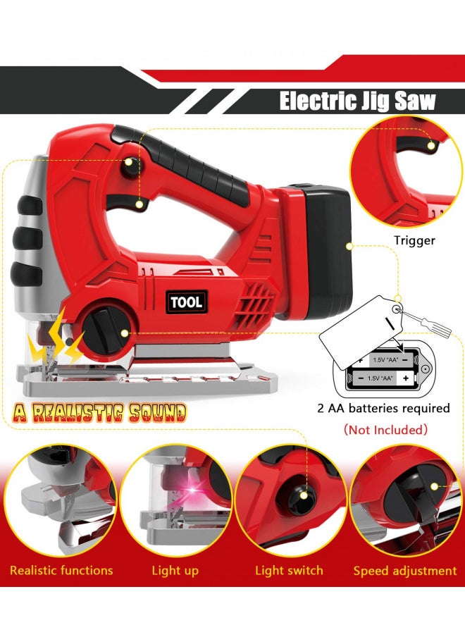 EP EXERCISE N PLAY Kids Tool Set with Electric Toy Drill Chainsaw Jigsaw Toy Tools, Realistic Kids Power Construction Pretend Play Tools Set Toy STEM Playset Toddler Toys Kit for Toddler Boy Girl Kid Child Tool Set Toy  - Image 4