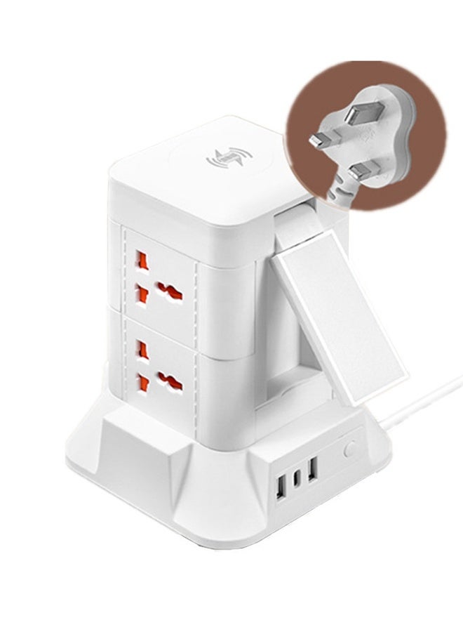 سلك تمديد طاقة 5 في 1 6 منافذ عالمية 2 منافذ شحن سريع USB منفذ 1 من النوع C ، مزود بشحن لاسلكي ، مع مصباح دوار ، مقبس ثنائي الطبقة متعدد الوظائف ، سلك تمديد برجي مع فتحات USB ، كابل تمديد 2 متر - Image 1