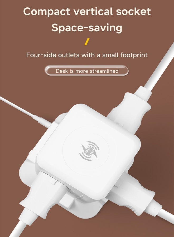 سلك تمديد طاقة 5 في 1 6 منافذ عالمية 2 منافذ شحن سريع USB منفذ 1 من النوع C ، مزود بشحن لاسلكي ، مع مصباح دوار ، مقبس ثنائي الطبقة متعدد الوظائف ، سلك تمديد برجي مع فتحات USB ، كابل تمديد 2 متر - Image 5