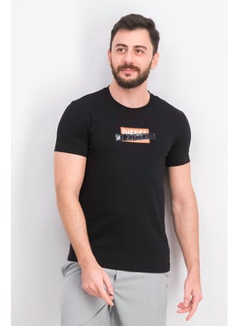 DIESEL Men Crew Neck Short Sleeve Brand Logo Print Tee, Black  - Image 1