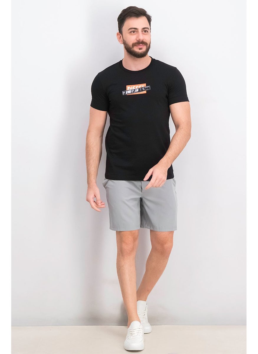 DIESEL Men Crew Neck Short Sleeve Brand Logo Print Tee, Black  - Image 2
