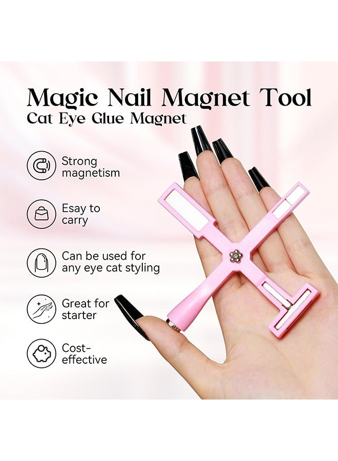 5 in 1 Nail Magnet Tool, Cat Eye Magnet Tool, Multi-Function Magnet Stick, Nail Art Cat Eye Magnet Stick Nail Design Tools for Nail Salon Home DIY, Pink - Image 2