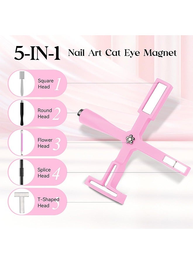 5 in 1 Nail Magnet Tool, Cat Eye Magnet Tool, Multi-Function Magnet Stick, Nail Art Cat Eye Magnet Stick Nail Design Tools for Nail Salon Home DIY, Pink - Image 3
