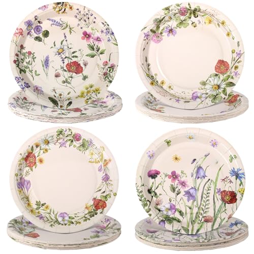Zopeal 60 Pieces Wildflower Paper Plates 9 Inch Disposable Floral Plates Spring Summer Vintage Garden Flowers Dinner Birthday Decorations for Baby Shower Bridal Wedding Floral Tea Party Supplies - Image 1