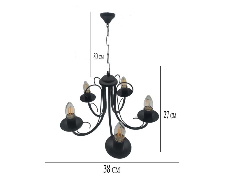 WHITERAY Modern Black Cluster of 5 Hanging Ceiling Chandelier Light, with Bulb, No Glass Filament for Bedroom, Living Room, Café, Hallway, Kitchen, Over The Dining Table (5 Light) - Image 4