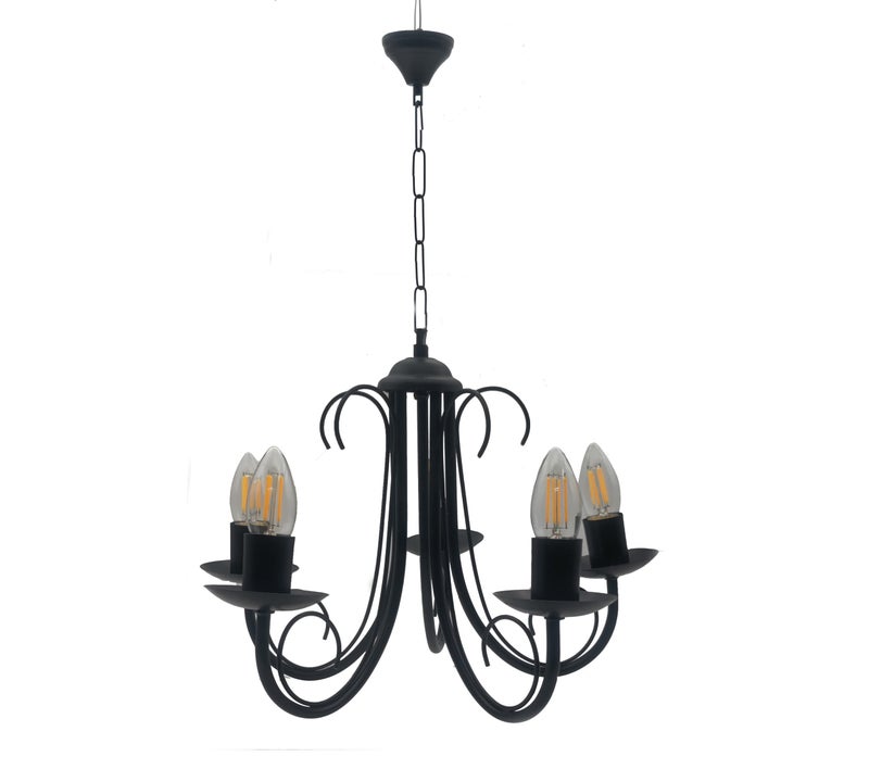 WHITERAY Modern Black Cluster of 5 Hanging Ceiling Chandelier Light, with Bulb, No Glass Filament for Bedroom, Living Room, Café, Hallway, Kitchen, Over The Dining Table (5 Light) - Image 1