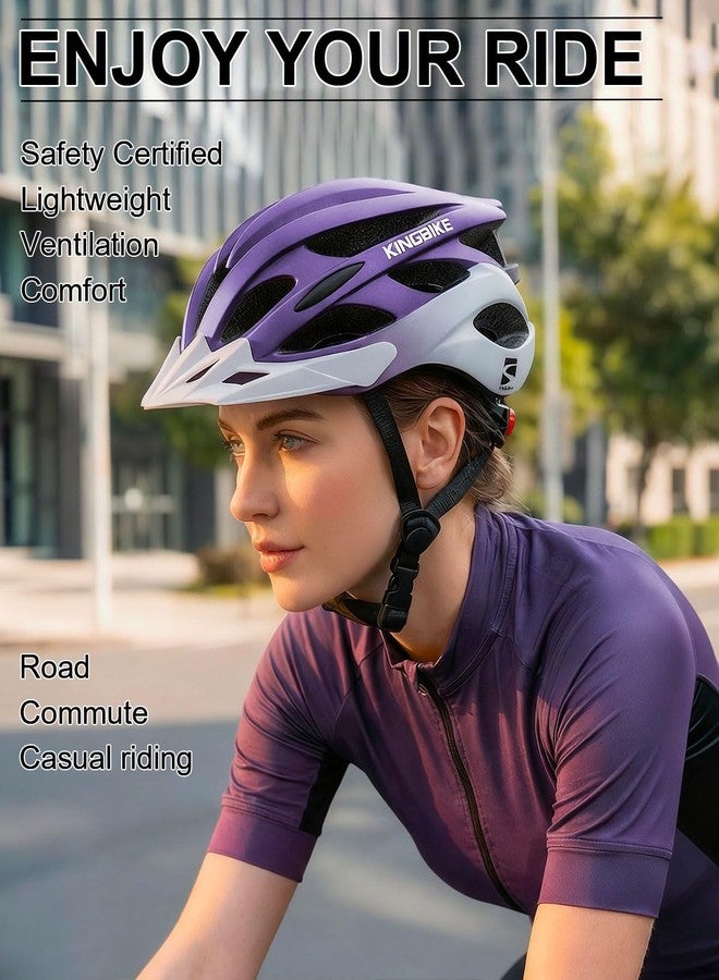 KINGBIKE Bike Helmet for Adult Men Women Youth Road Commute Mountain Cycling Helmets with USB Rechargeable Tail Light Replaceable Inner Pads and Visors Lightweight (PurpleWhite,M/L(20.4-22in) - Image 3