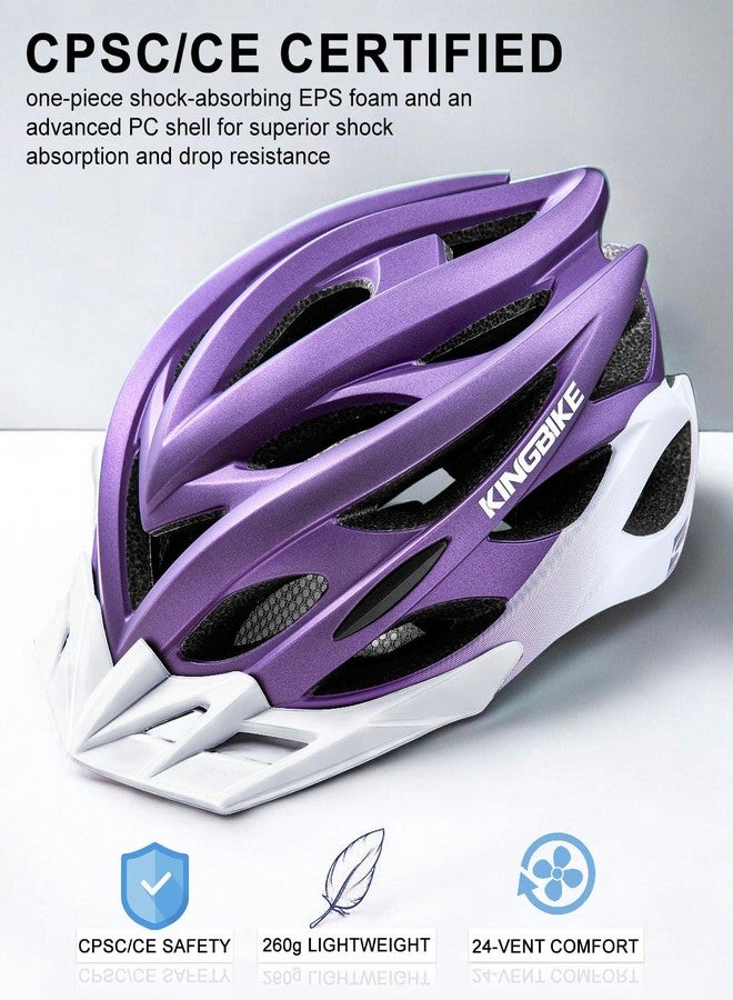 KINGBIKE Bike Helmet for Adult Men Women Youth Road Commute Mountain Cycling Helmets with USB Rechargeable Tail Light Replaceable Inner Pads and Visors Lightweight (PurpleWhite,M/L(20.4-22in) - Image 2