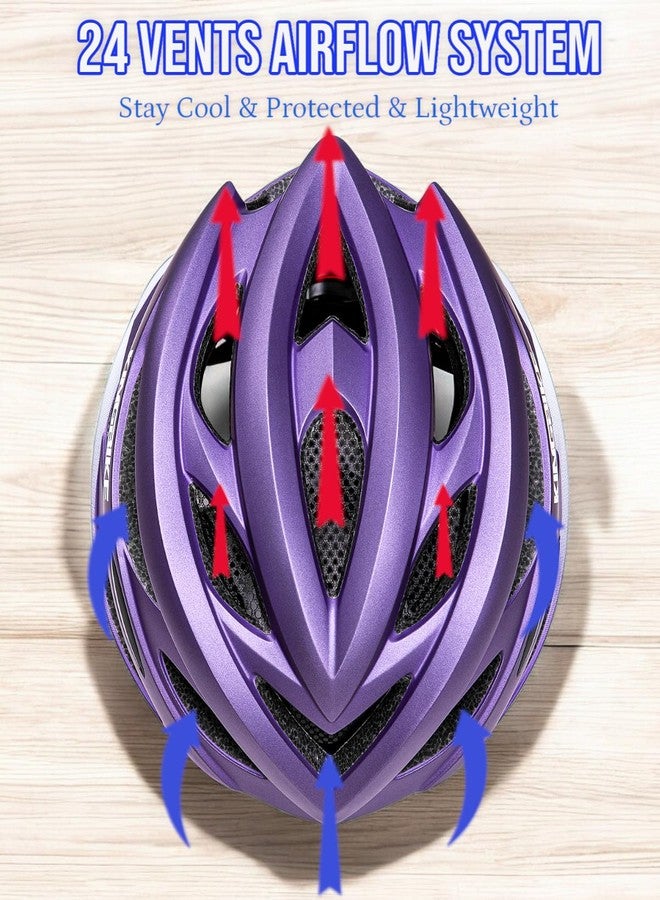 KINGBIKE Bike Helmet for Adult Men Women Youth Road Commute Mountain Cycling Helmets with USB Rechargeable Tail Light Replaceable Inner Pads and Visors Lightweight (PurpleWhite,M/L(20.4-22in) - Image 4