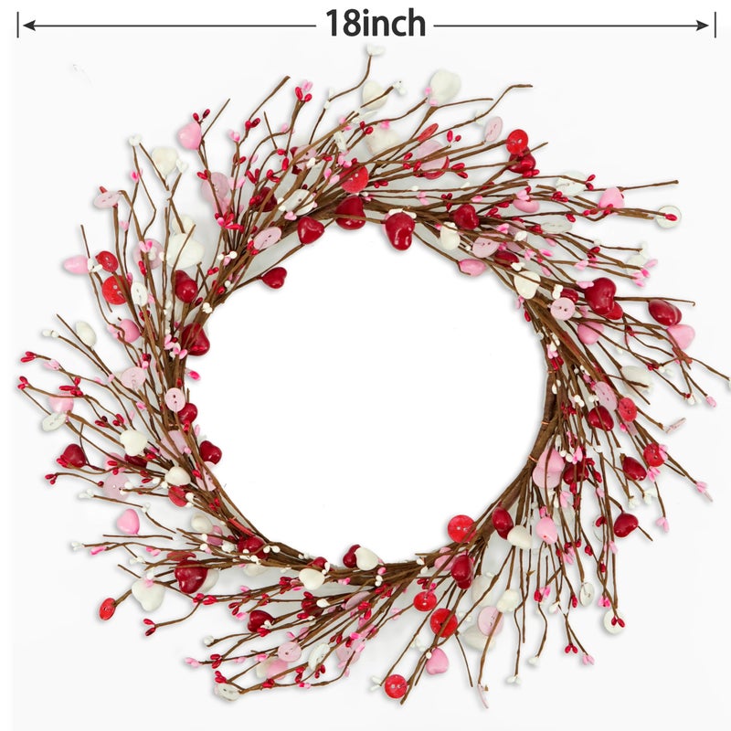 AMF0RESJ Valentine's Day Wreath Pink Heart Shaped Berry Wreath with Heart Berry,Wooden Button for Indoor Outdoor Wedding Anniversary Party Home Wall Window Festival Decor - Image 3