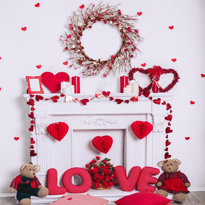 AMF0RESJ Valentine's Day Wreath Pink Heart Shaped Berry Wreath with Heart Berry,Wooden Button for Indoor Outdoor Wedding Anniversary Party Home Wall Window Festival Decor - Image 2