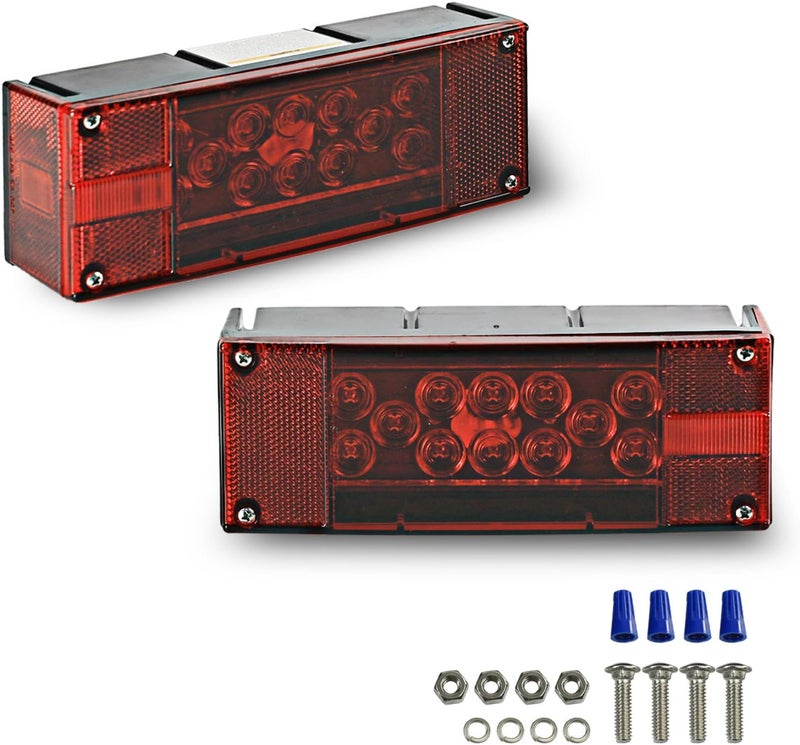 Wellmax 12V LED Trailer Lights, Submersible and Waterproof Low Profile Rectangular tail lights for RV, marine, boats, trailers - Image 1