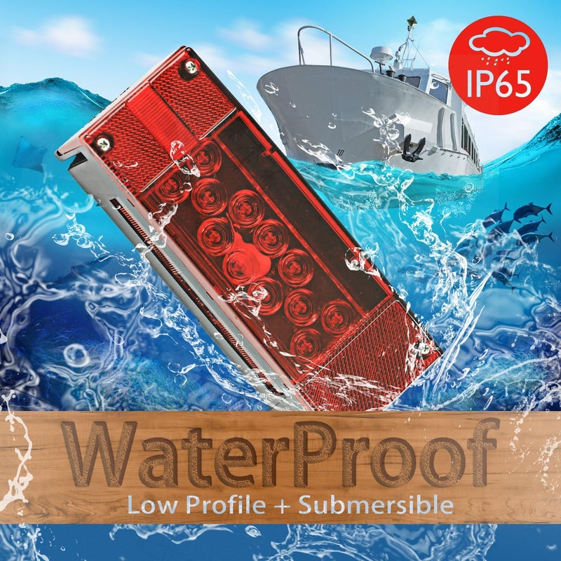 Wellmax 12V LED Trailer Lights, Submersible and Waterproof Low Profile Rectangular tail lights for RV, marine, boats, trailers - Image 4