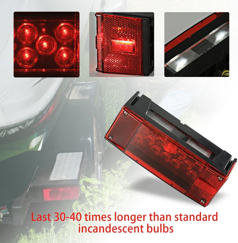 Wellmax 12V LED Trailer Lights, Submersible and Waterproof Low Profile Rectangular tail lights for RV, marine, boats, trailers - Image 2