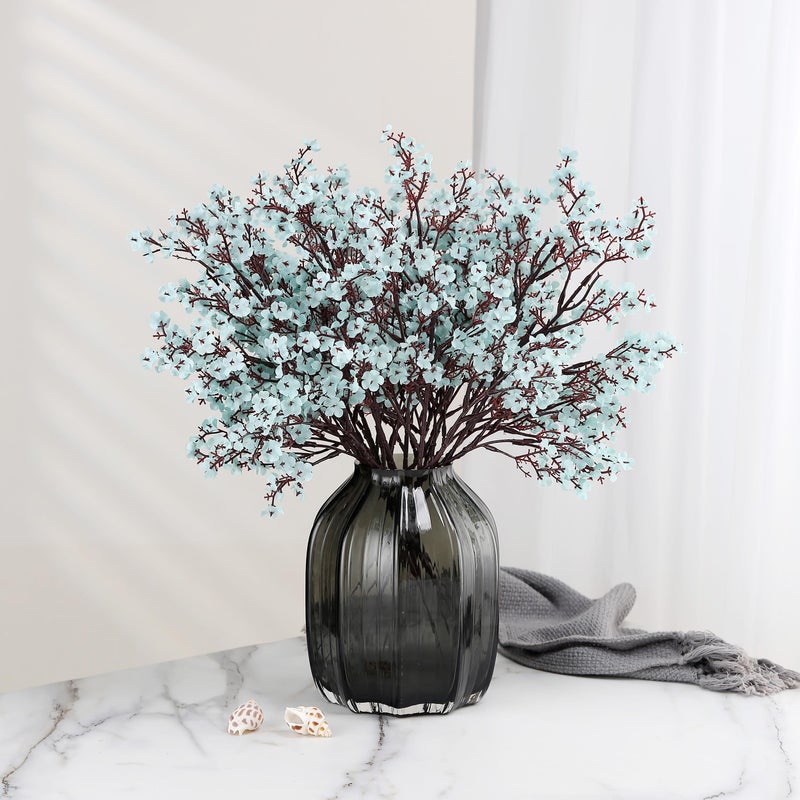 JAKY Global JAKY-Global Babys Breath Fabric Cloth Artificial Flowers 12 Bundle European Fake Silk Plants Decor Wedding Party Decoration Bouquets Real Touch DIY Home Garden (Grey Blue-12pcs) - Image 3