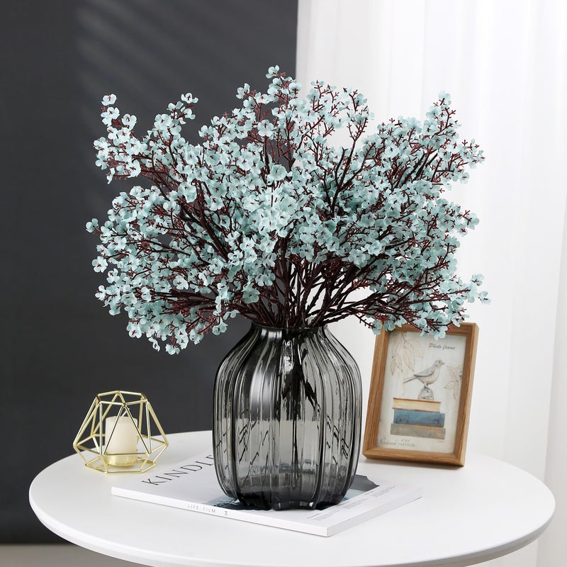 JAKY Global JAKY-Global Babys Breath Fabric Cloth Artificial Flowers 12 Bundle European Fake Silk Plants Decor Wedding Party Decoration Bouquets Real Touch DIY Home Garden (Grey Blue-12pcs) - Image 2