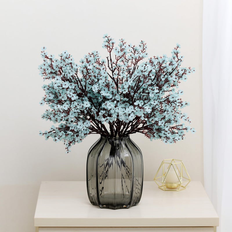 JAKY Global JAKY-Global Babys Breath Fabric Cloth Artificial Flowers 12 Bundle European Fake Silk Plants Decor Wedding Party Decoration Bouquets Real Touch DIY Home Garden (Grey Blue-12pcs) - Image 5