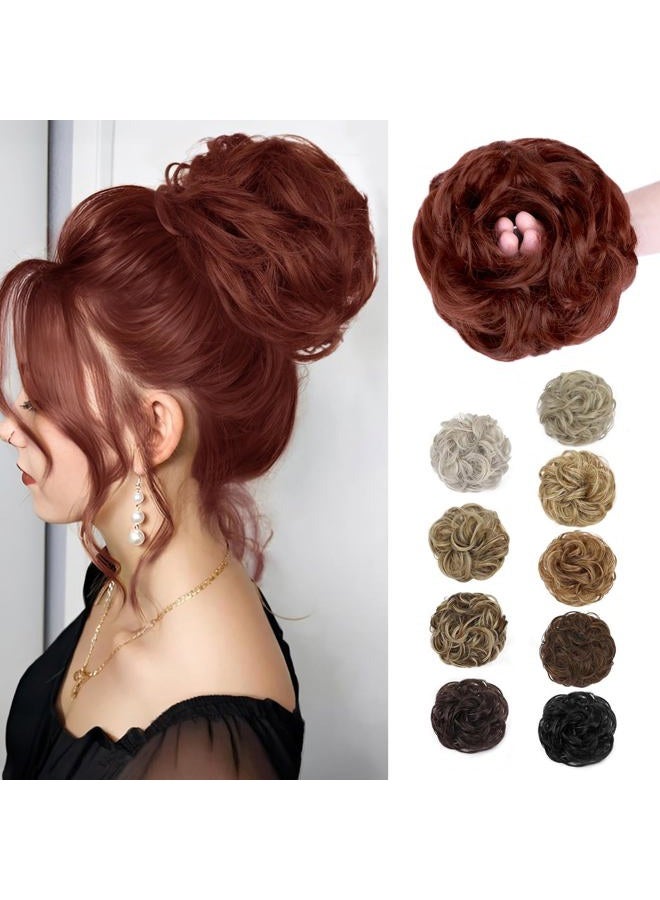 MORICA 1PCS Messy Hair Bun Hair Scrunchies Extension Curly Wavy Messy Synthetic Chignon for Women (T1338(Dark Wine)) - Image 1