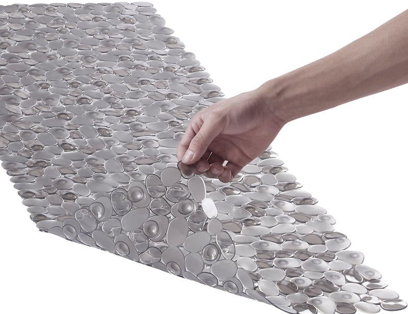 Webos Bath Shower Mat Non Slip: Extra Large Pebble Bathtub mat for Families, Anti Slip Shower Matt with Drain Holes Suction Cups Tub Mat - 16 X 40 Inch Clear Grey - Image 1