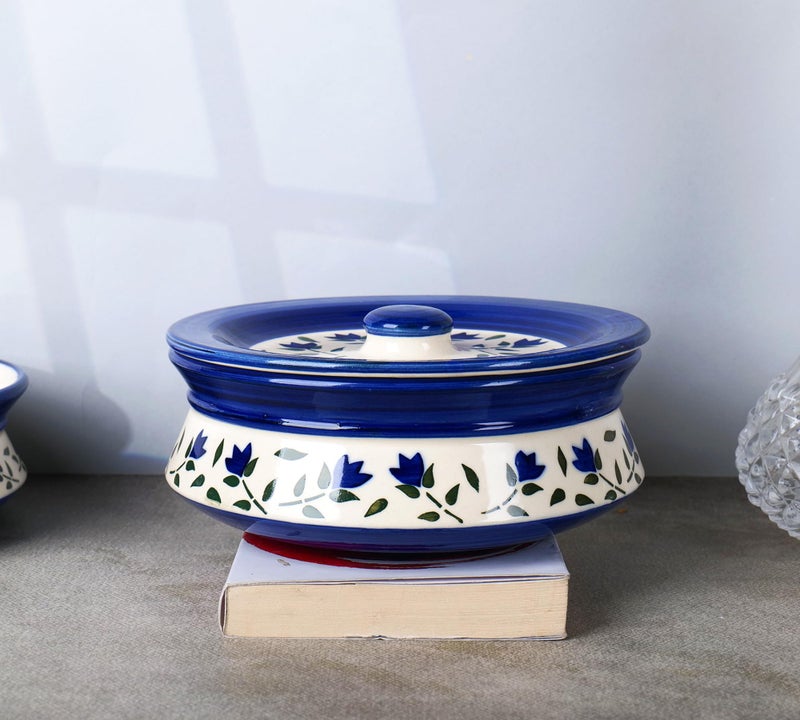 Niyara Premium Ceramic Casserole Set with Lids – Handcrafted Serving Bowls for Hot Food, Microwave & Dishwasher Safe – Perfect for Festive & Everyday Use – Set of 3 (Blue leaf) - Image 3