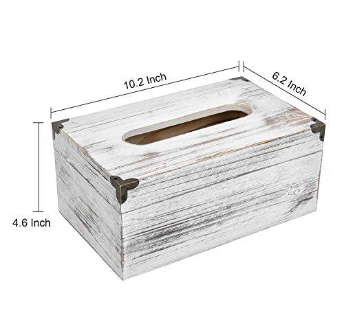 VERGOODR Distressed Wooden Rustic Facial Tissue Box Holder Tissue Box Cover Napkin Dispenser for bathroom Living room dining room bedroom toilet (Washed white) - Image 4