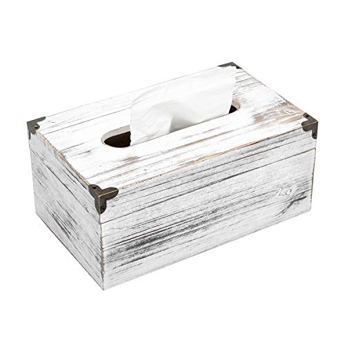 VERGOODR Distressed Wooden Rustic Facial Tissue Box Holder Tissue Box Cover Napkin Dispenser for bathroom Living room dining room bedroom toilet (Washed white) - Image 1